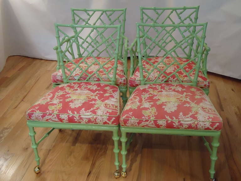 Pair of Chinese Chippendale Iron Bamboo Arm Chairs 4