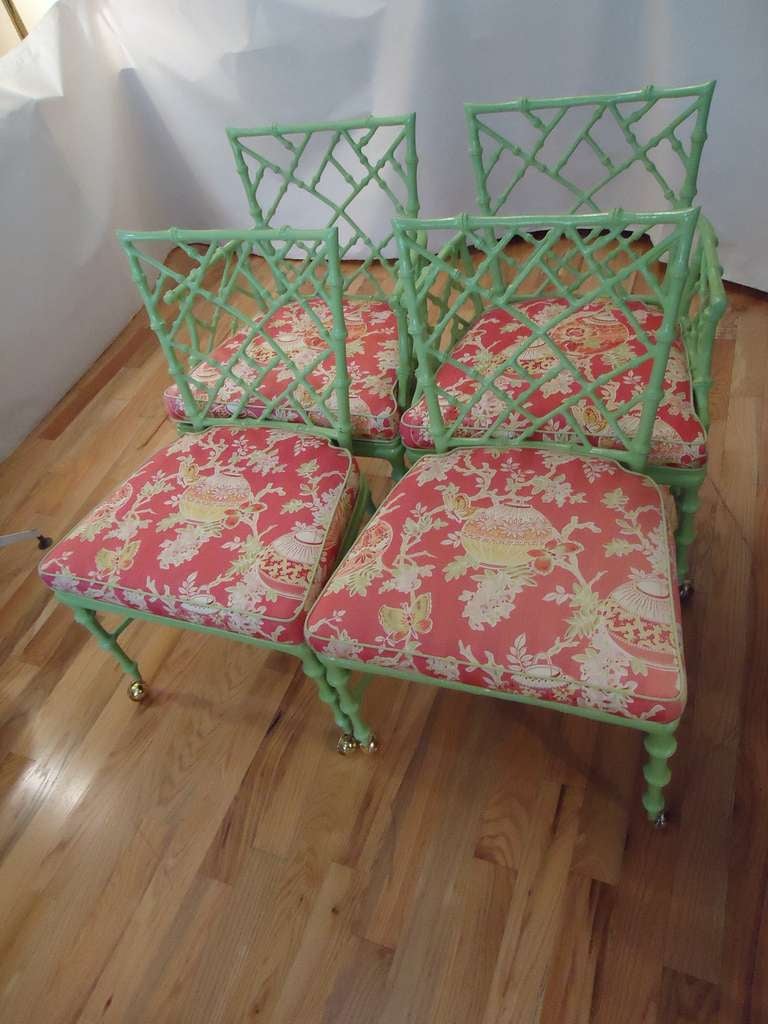 Pair of Chinese Chippendale Iron Bamboo Arm Chairs 3