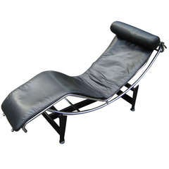 Vintage Authentic Le Corbusier LC-4 Chaise by Cassina in Black Leather