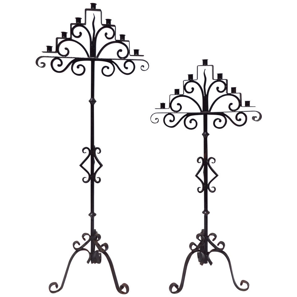 Pair of Spanish Revival Iron Torchieres