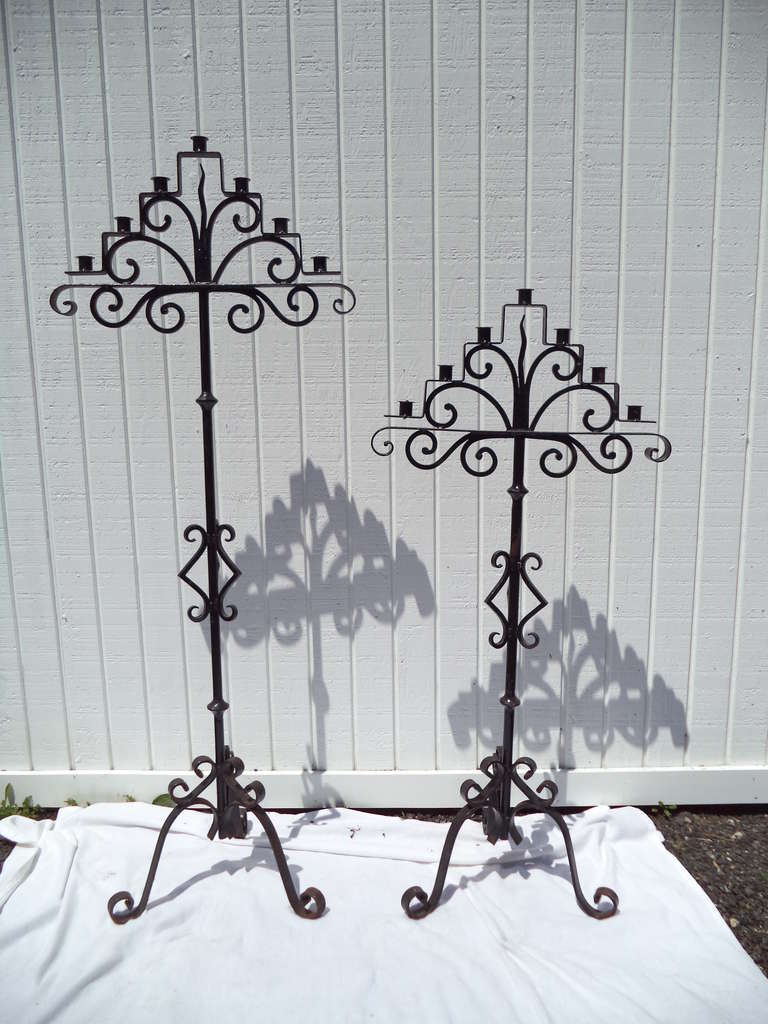 Pair of Spanish Revival Iron Torchieres