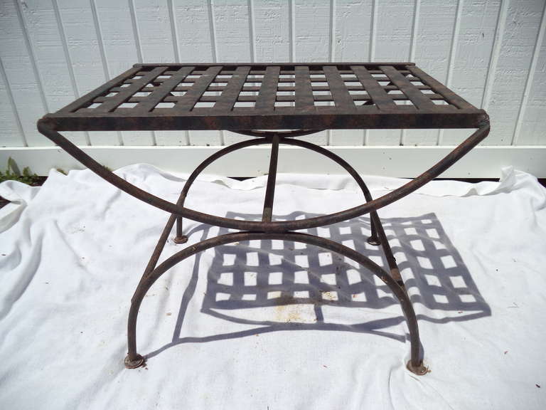Weaved Iron Stool/ Table with X base. Ideal for a bathroom, dressing room or patio.