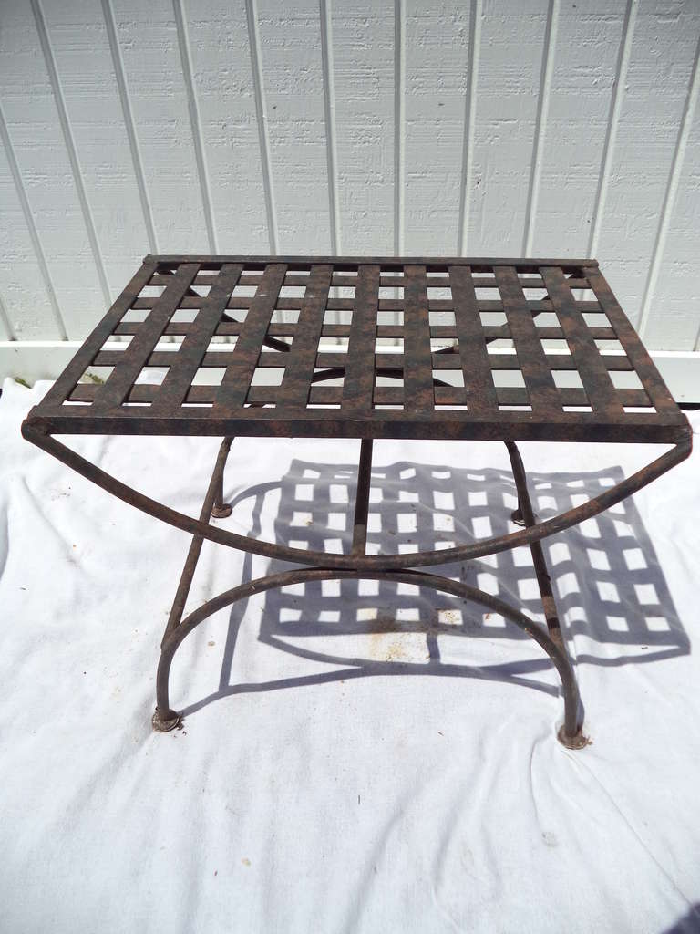 Woven Iron Stool/ Table with X base In Excellent Condition In Redding, CT