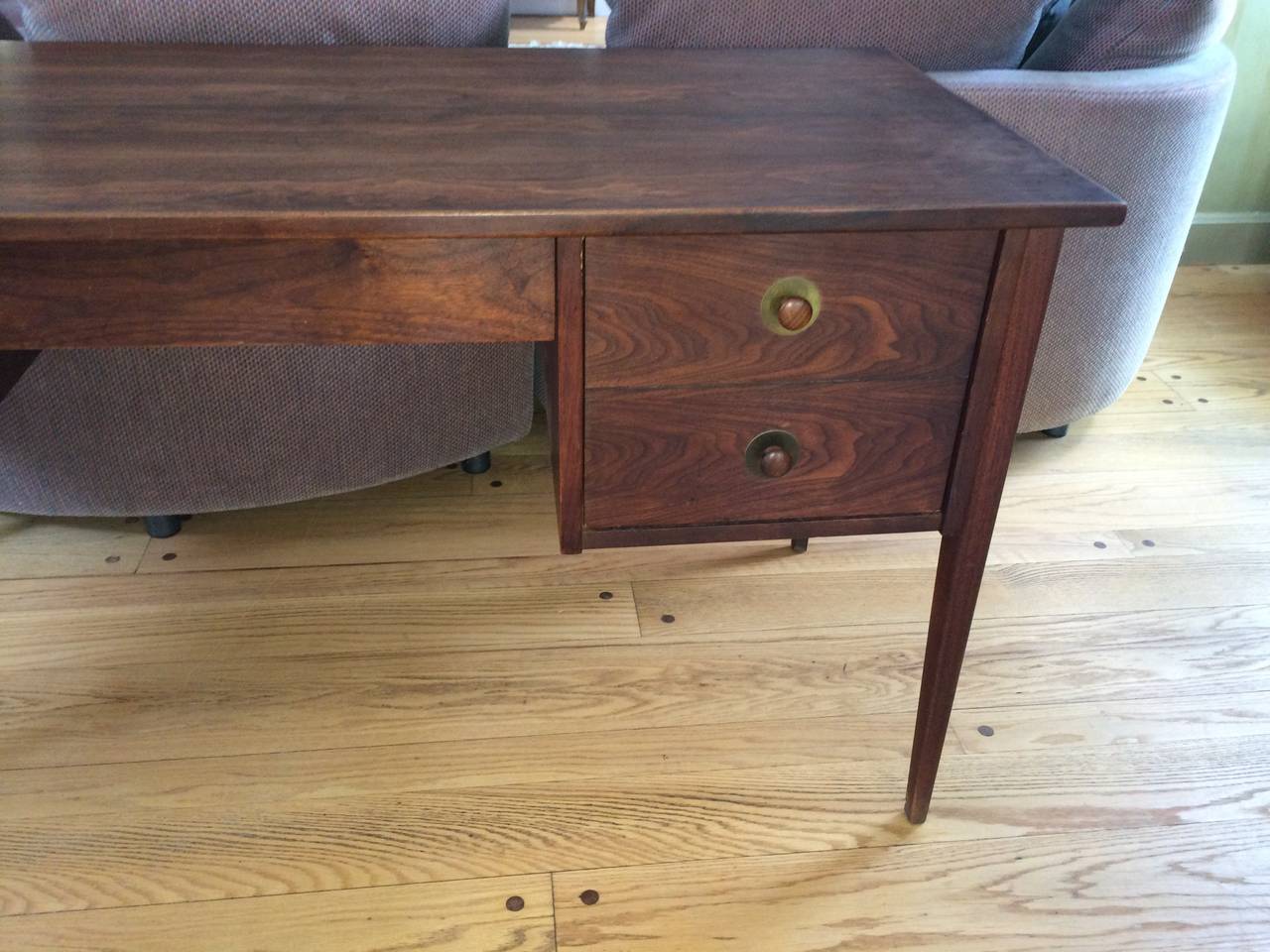 Sleek Mid Century Solid Walnut Desk 1