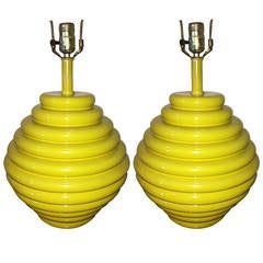 Retro Pair of Beehive Shaped Ceramic Lamps