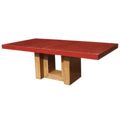 Table à manger extensible avec plateau laqué rouge de Paul Laszlo