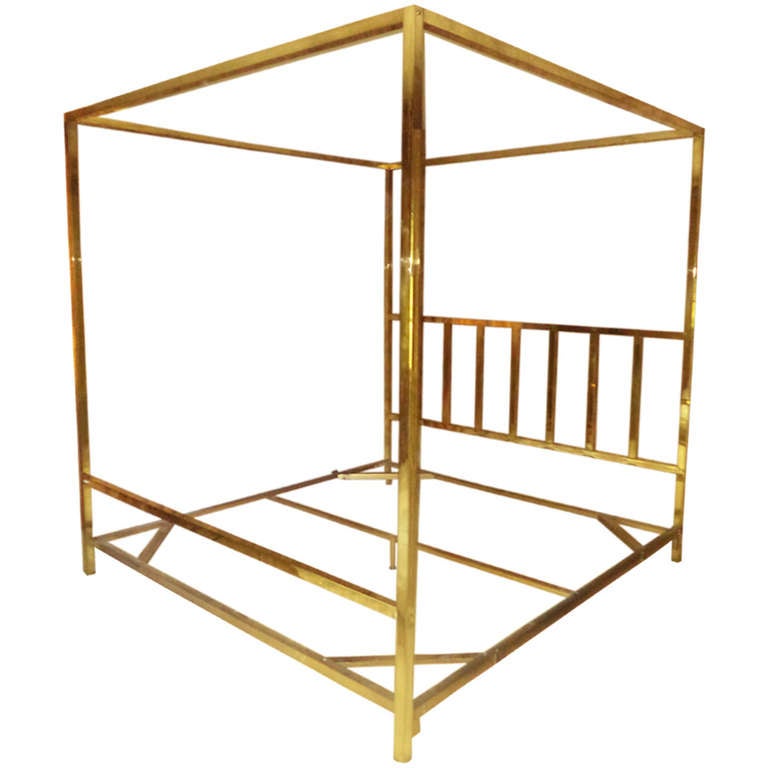 King Size Brass Four Poster Canopy Bed by Pace at 1stdibs