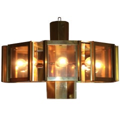 Retro Large Octagonal Brass Chandelier by Fredrick Ramond