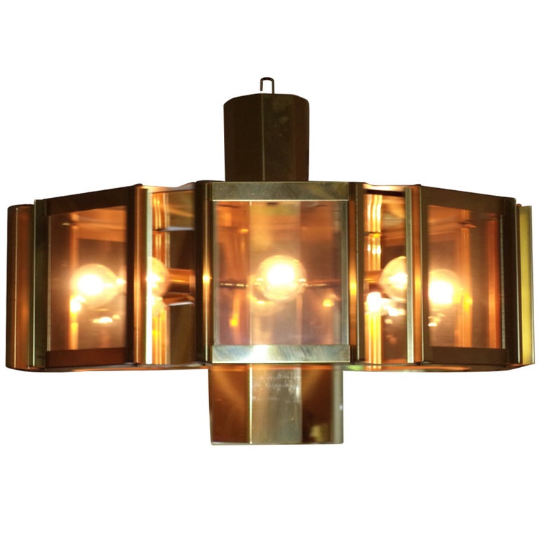 Large Octagonal Brass Chandelier by Fredrick Ramond at 1stDibs