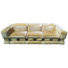 Milo Baughman Style Hollywood Regency Sofa with Chrome Panels
