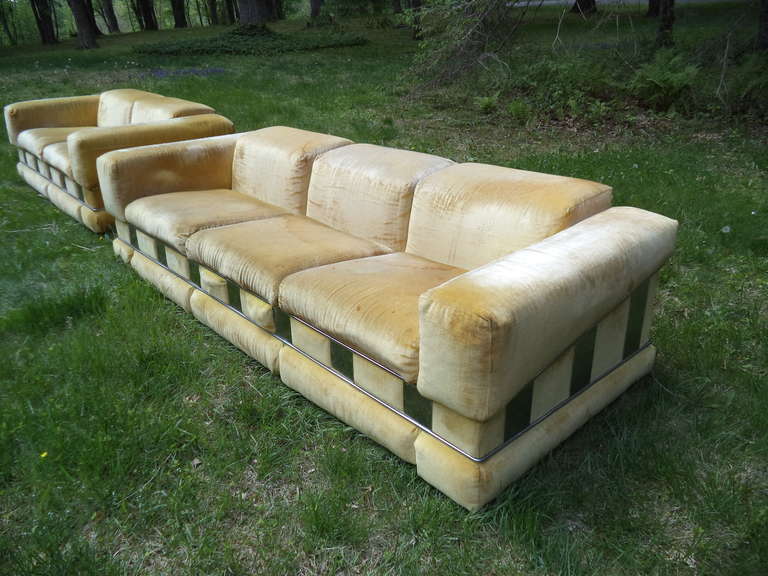 Milo Baughman Style Hollywood Regency Sofa with Chrome Panels 2