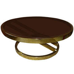 Milo Baughman Round Brass and Smoked Glass Table