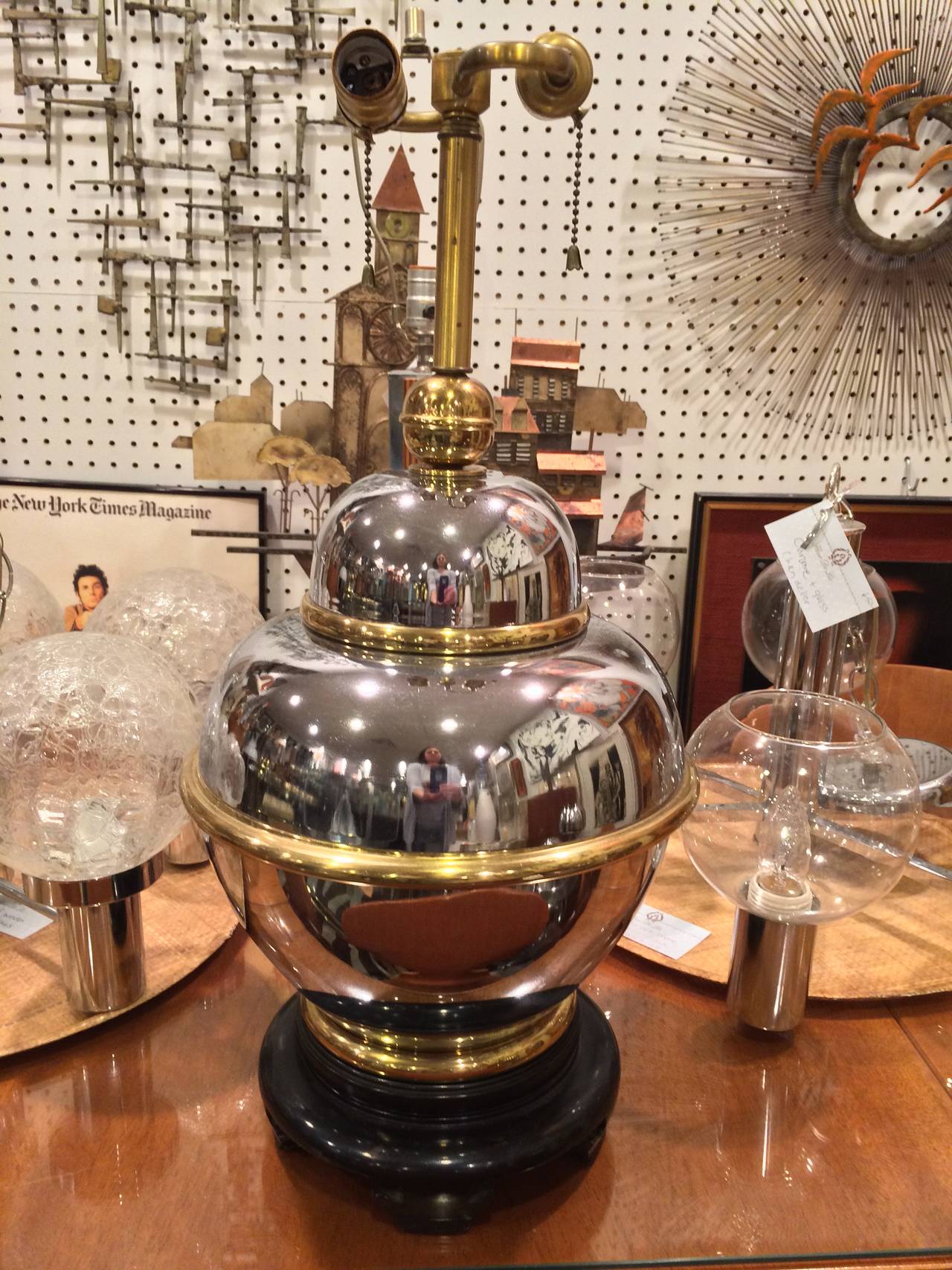 Hollywood Regency Chrome and Brass Table Lamp In Good Condition In Redding, CT