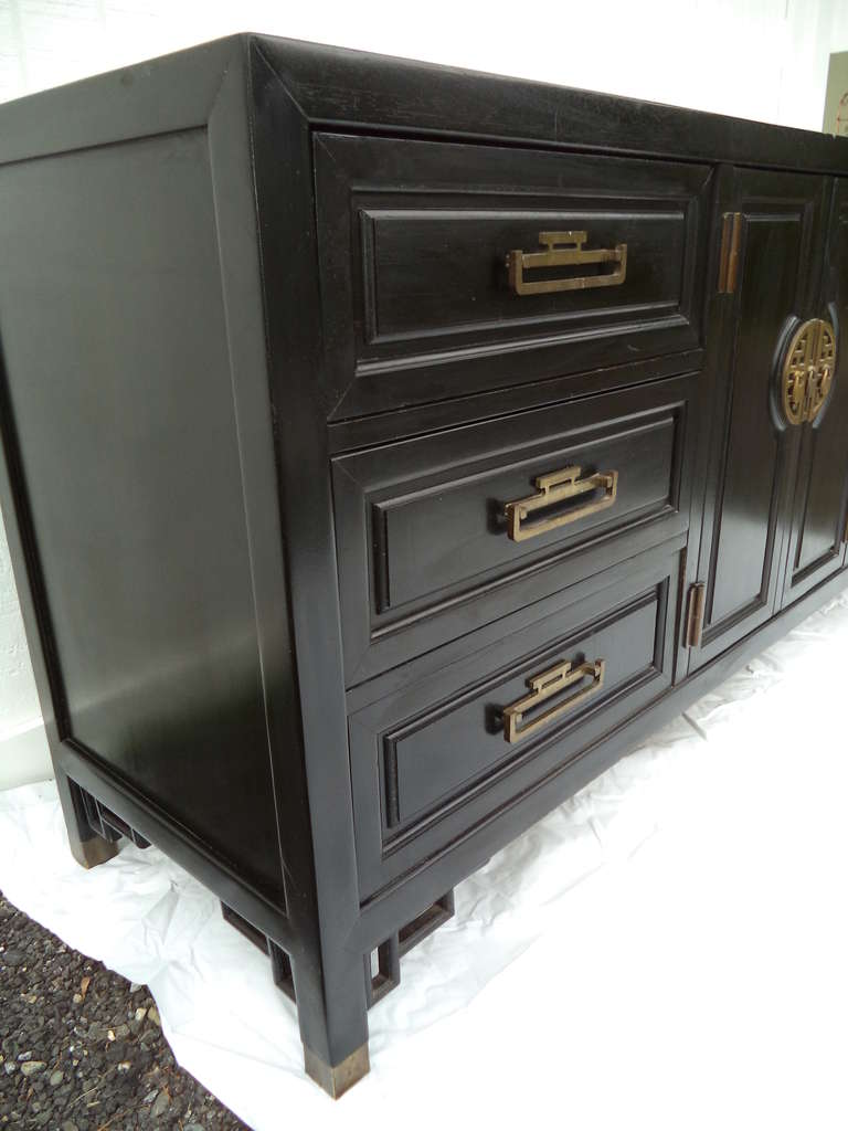 Hollywood Regency Black Chinese Chippendale Dresser/Credenza by Ray Sabota