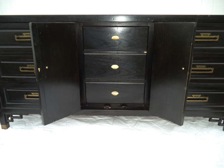 Mid-20th Century Black Chinese Chippendale Dresser/Credenza by Ray Sabota