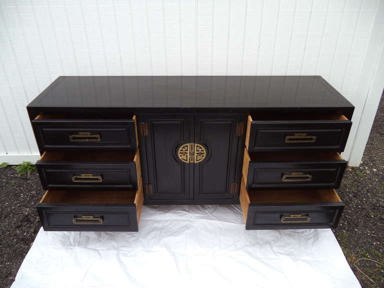 Brass Black Chinese Chippendale Dresser/Credenza by Ray Sabota