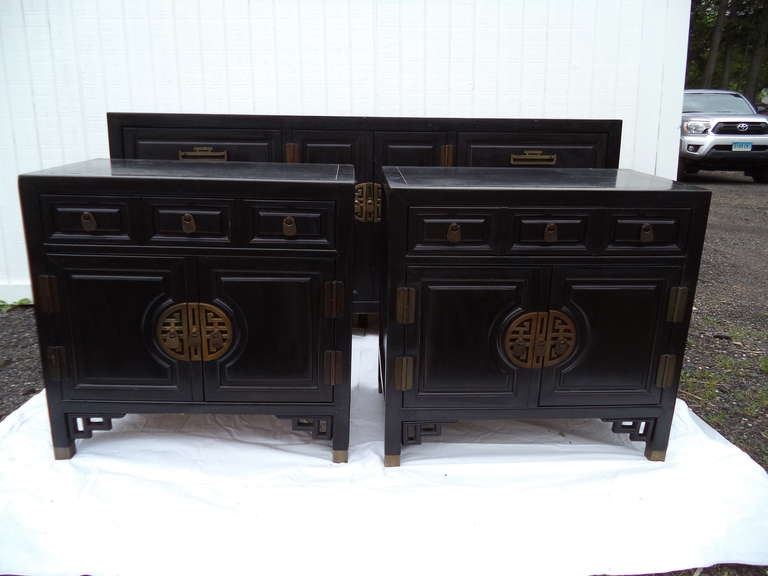 Pair of Chinese Chippendale Cabinets in the style of James Mont for Century  In Good Condition In Redding, CT
