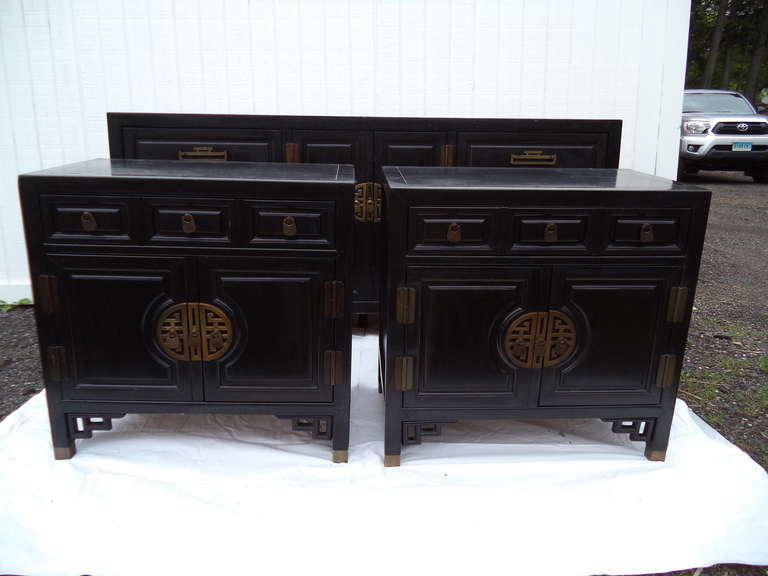 Pair of Chinese Chippendale Cabinets in the style of James Mont for Century In Good Condition In Redding, CT