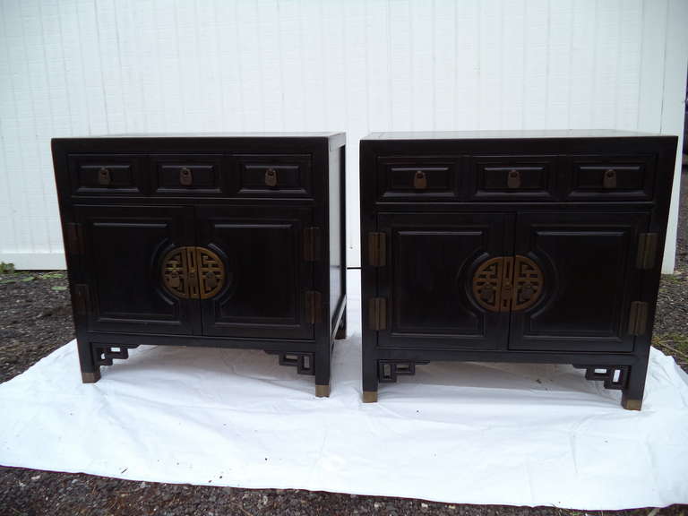 20th Century Pair of Chinese Chippendale Cabinets in the style of James Mont for Century 