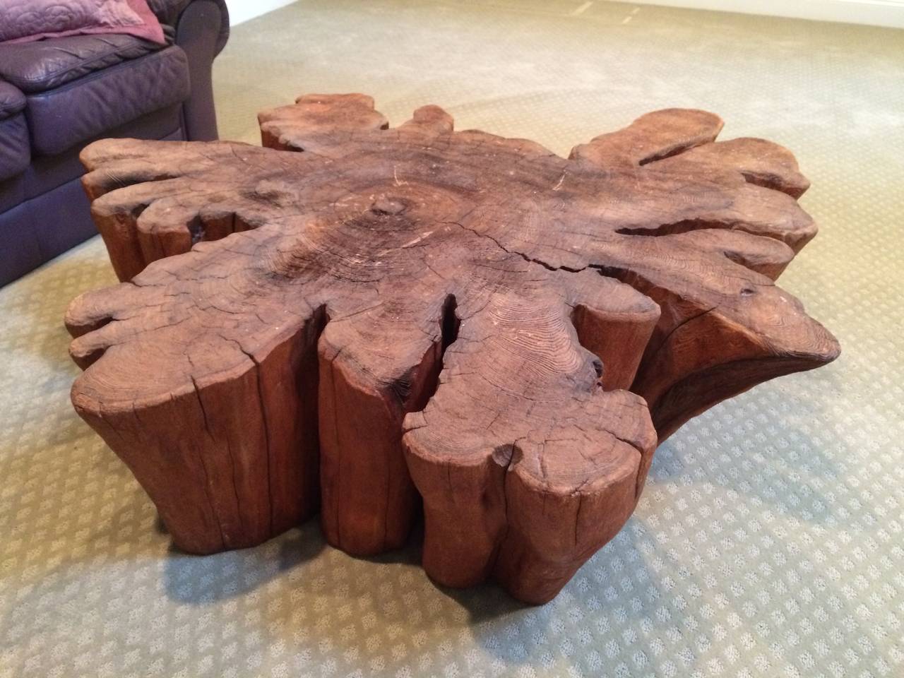 Mid-Century Modern Redwood Live Edge Slab Coffee Table