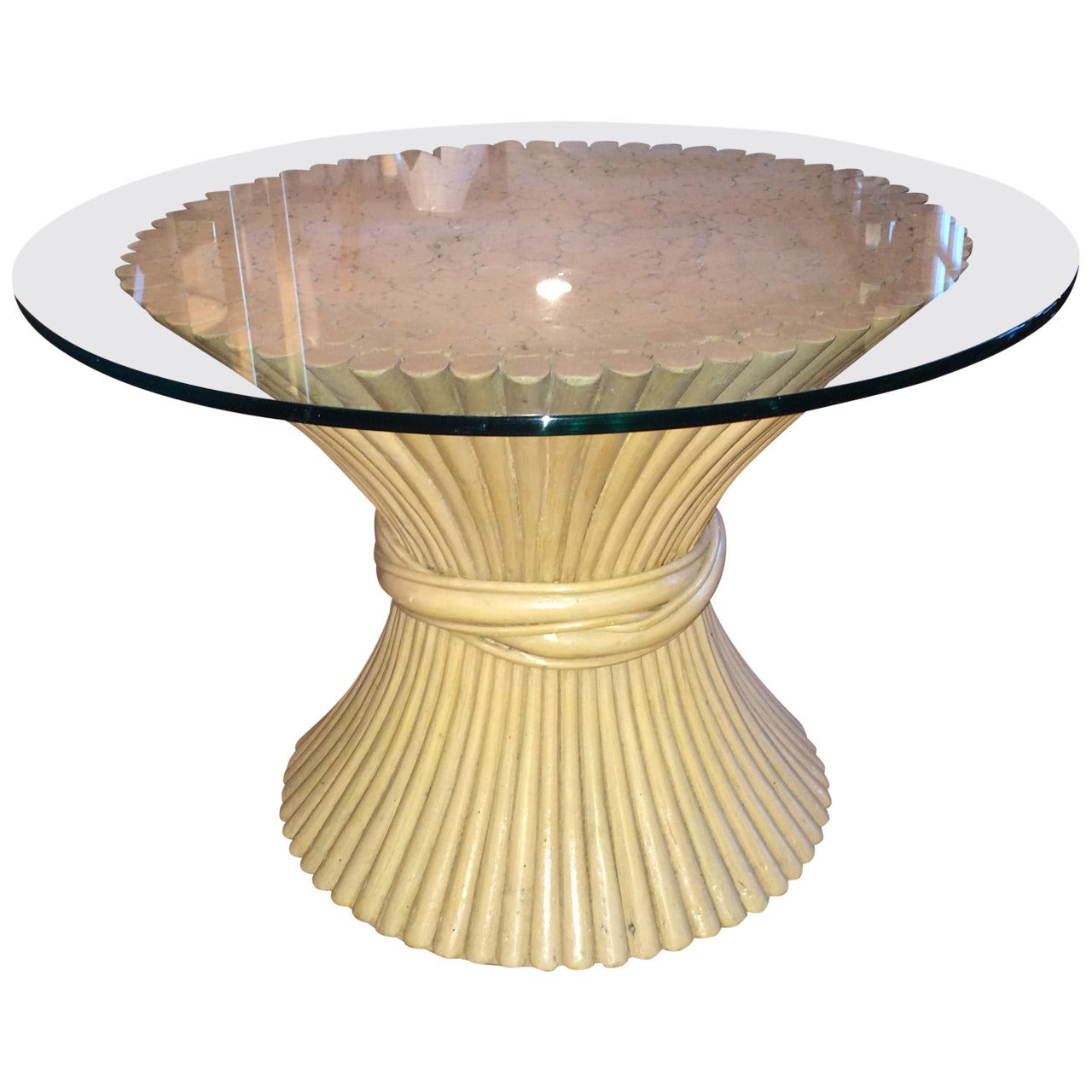 McGuire Round Bamboo Side Table with Glass Top