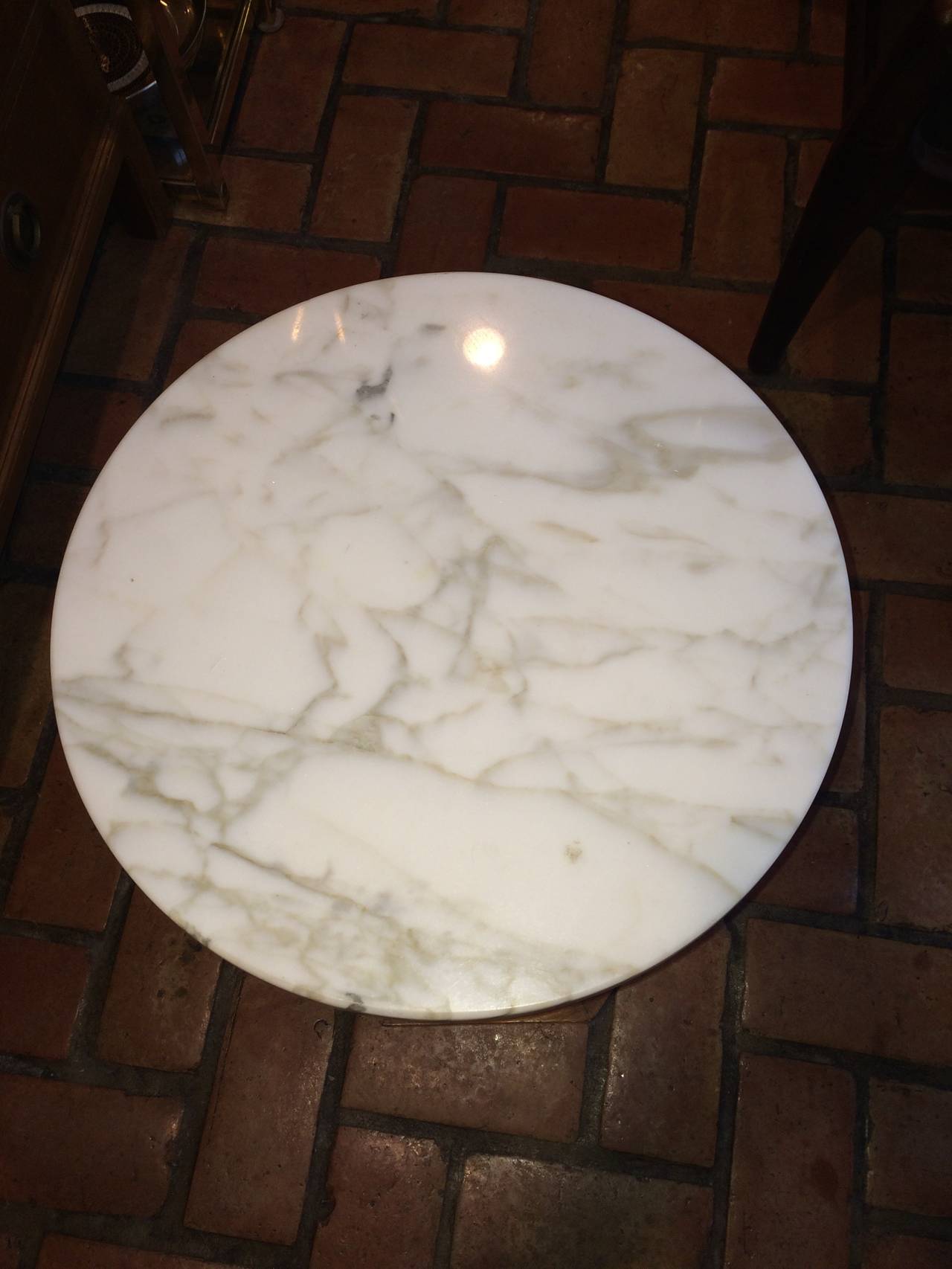 Hollywood Regency Round Cabinet Table with Marble Top