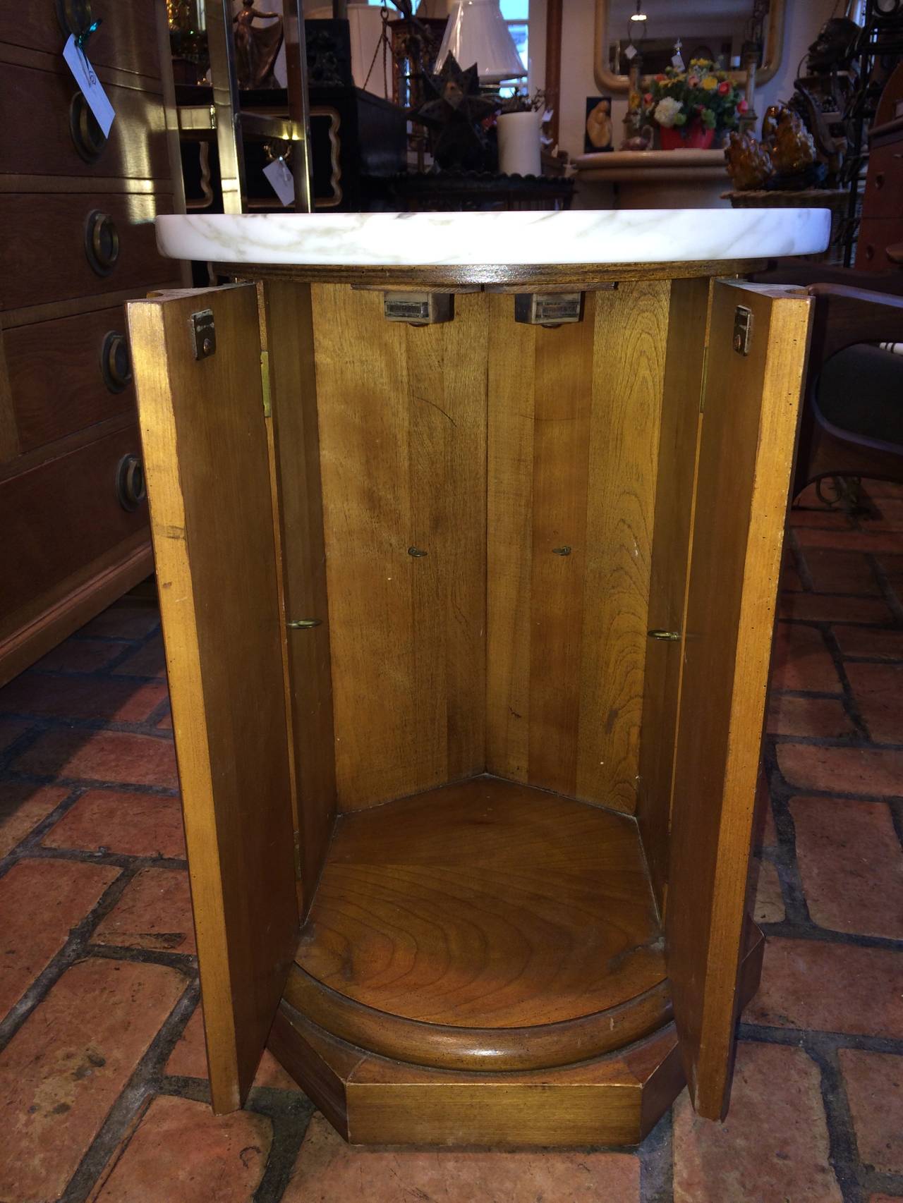 Round Cabinet Table with Marble Top In Good Condition In Redding, CT