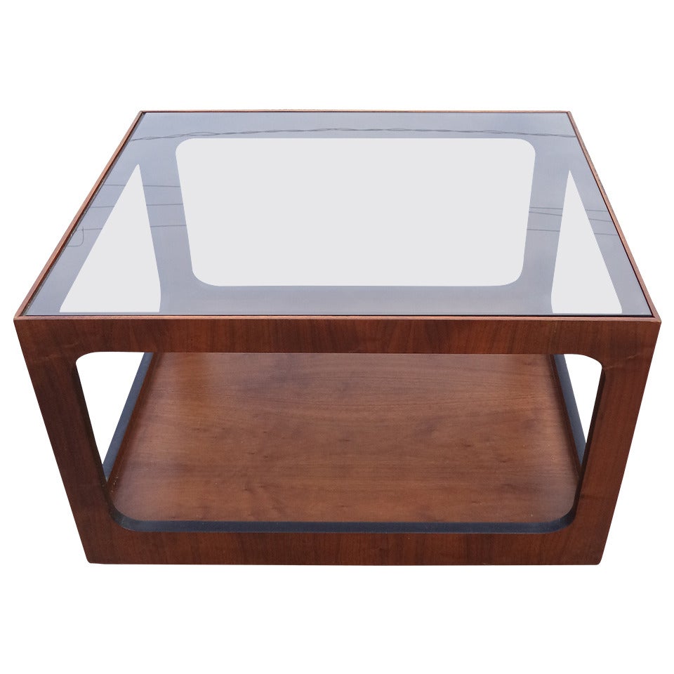 Milo Baughman Style Mid-Century Table with Smoked Glass Top