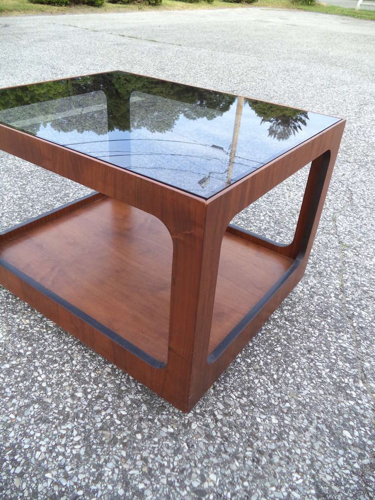 Late 20th Century Milo Baughman Style Mid-Century Table with Smoked Glass Top