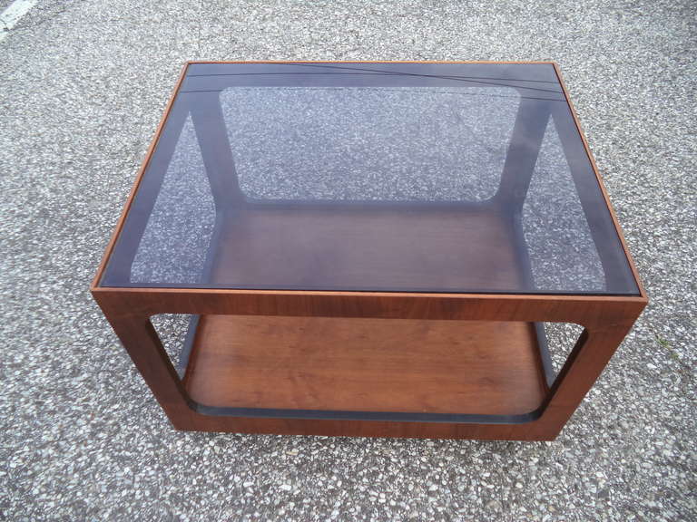 American Milo Baughman Style Mid-Century Table with Smoked Glass Top