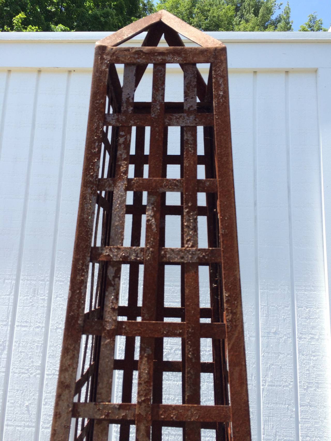 Pair of Monumental Iron Latticework Obelisks with Planters 4