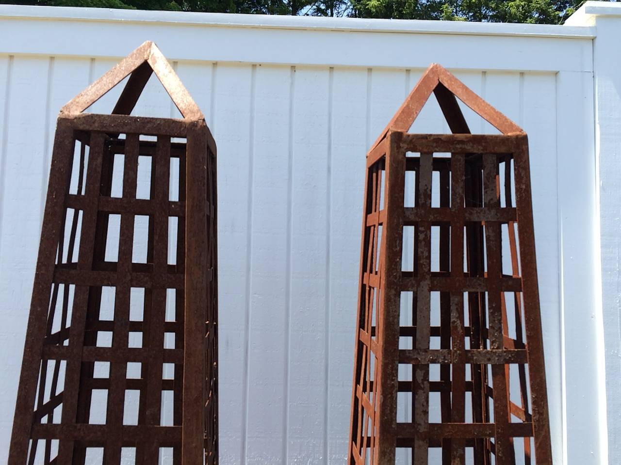 Pair of Monumental Iron Latticework Obelisks with Planters 5