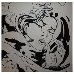Roy Lichtenstein Style Oil on Canvas of Girl Crying 11