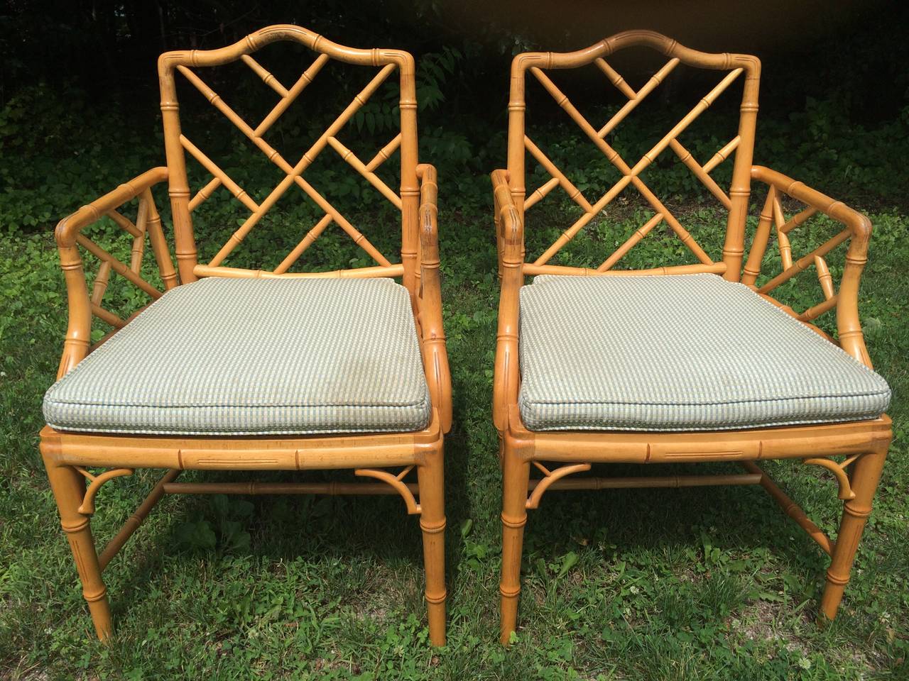 Pair of Chinese Chippendale Bamboo Chairs In Excellent Condition In Redding, CT