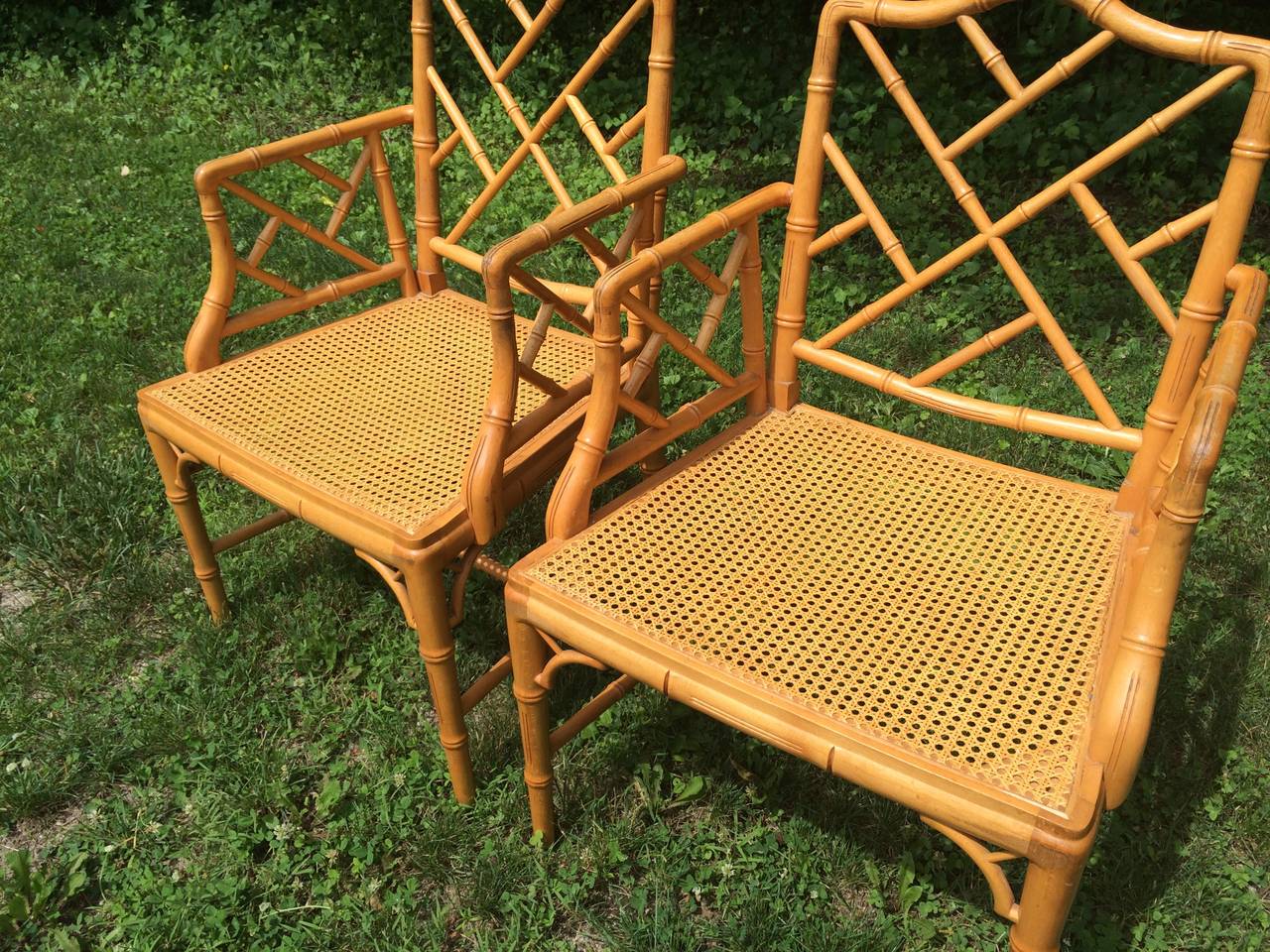 Pair of Chinese Chippendale Bamboo Chairs 2