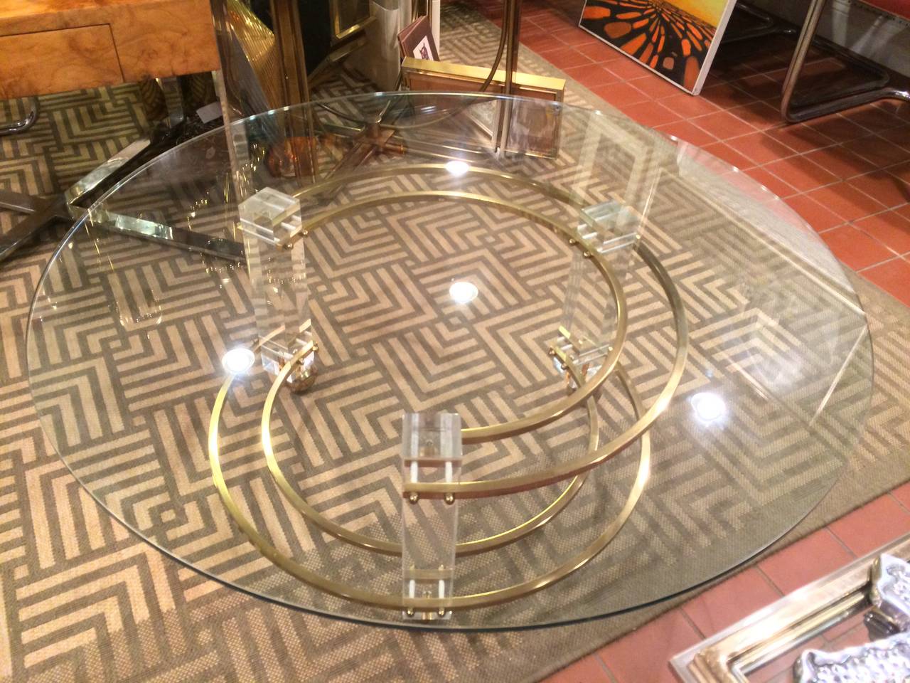 Mid-20th Century Hollywood Regency Lucite and Brass Coffee Table