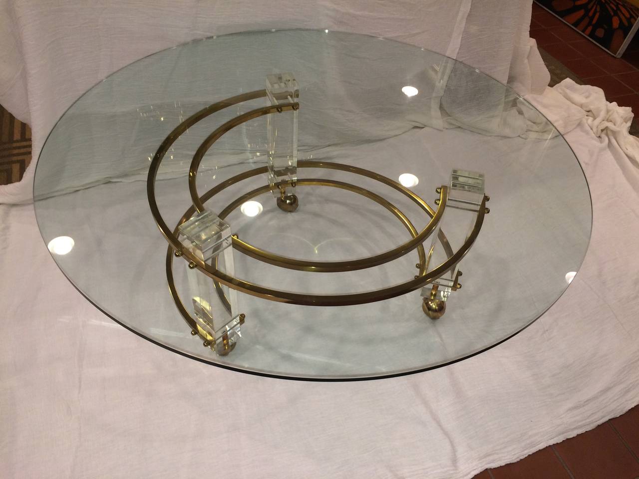 Hollywood Regency Lucite and Brass Coffee Table 4