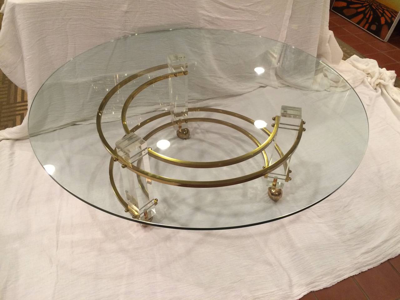 Hollywood Regency Lucite and Brass Coffee Table 3