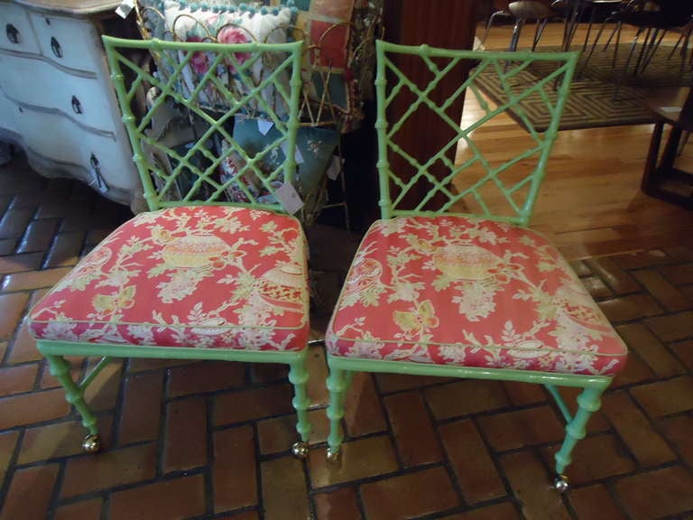 Pair of Chinese Chippendale Iron Bamboo Side  Chairs