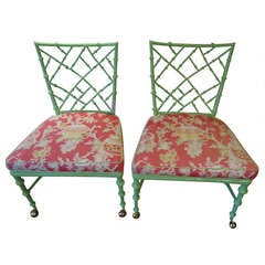 Pair of Chinese Chippendale Iron Bamboo Side  Chairs
