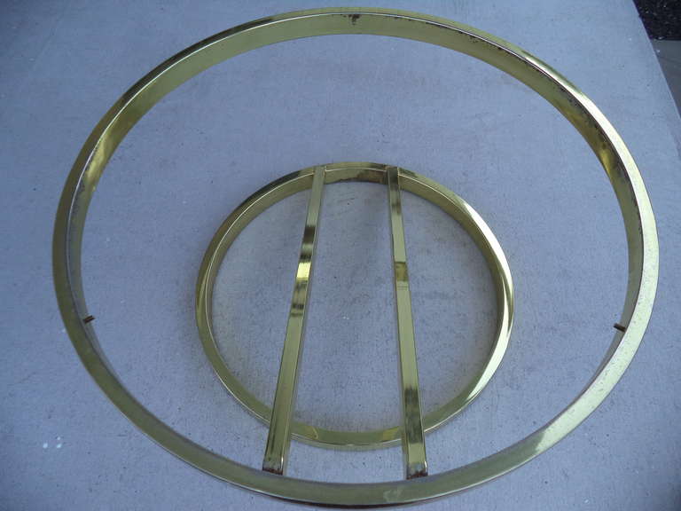 Milo Baughman Round Brass and Smoked Glass Table 1