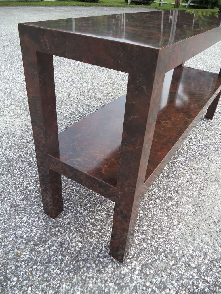 Late 20th Century  Mid Century Faux Tortoise Shell Parsons Sofa Table