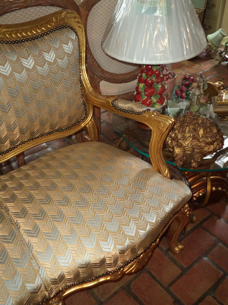 Silk French Gilt Sofa in the Style of Louis XVI