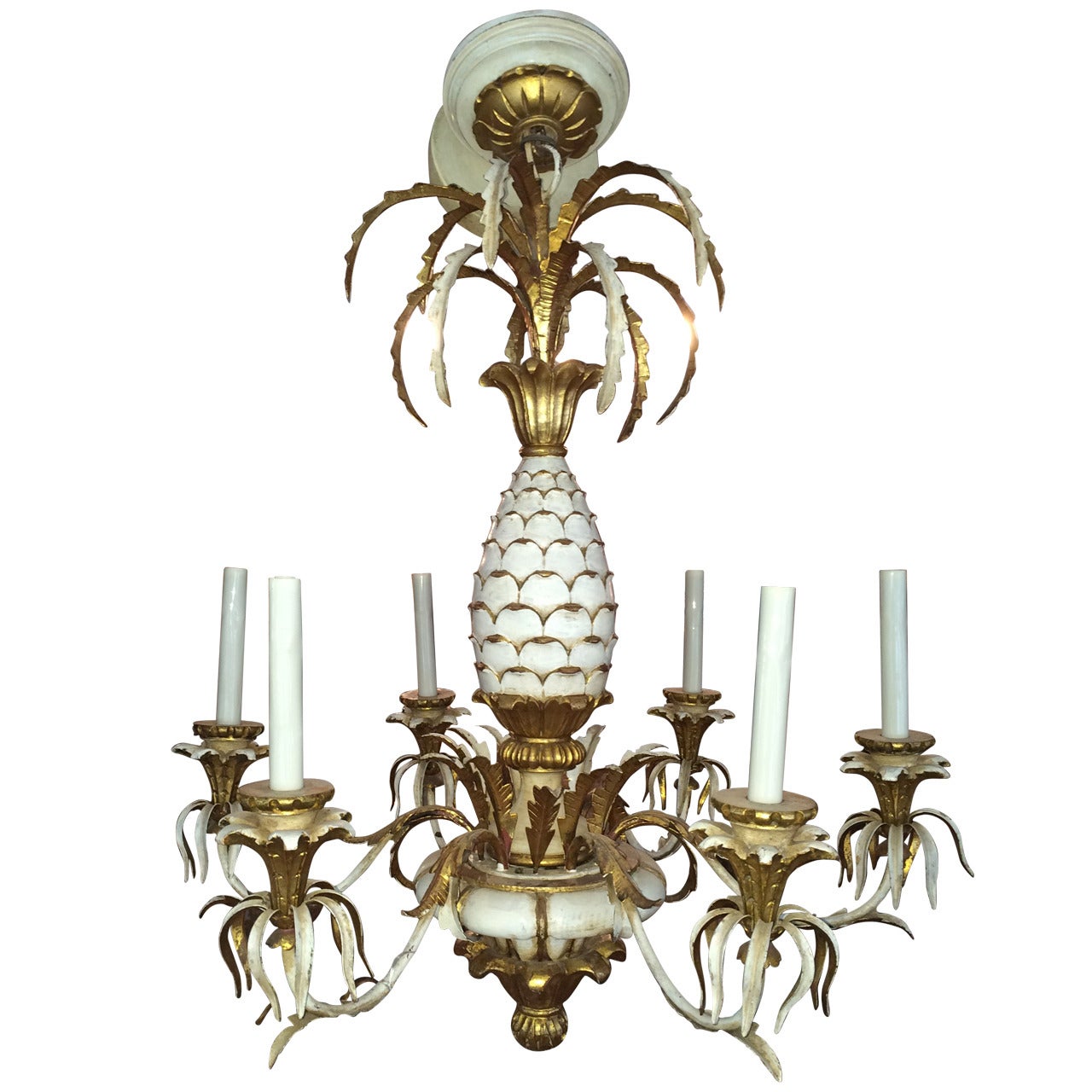 Hollywood Regency Carved Pineapple Chandelier