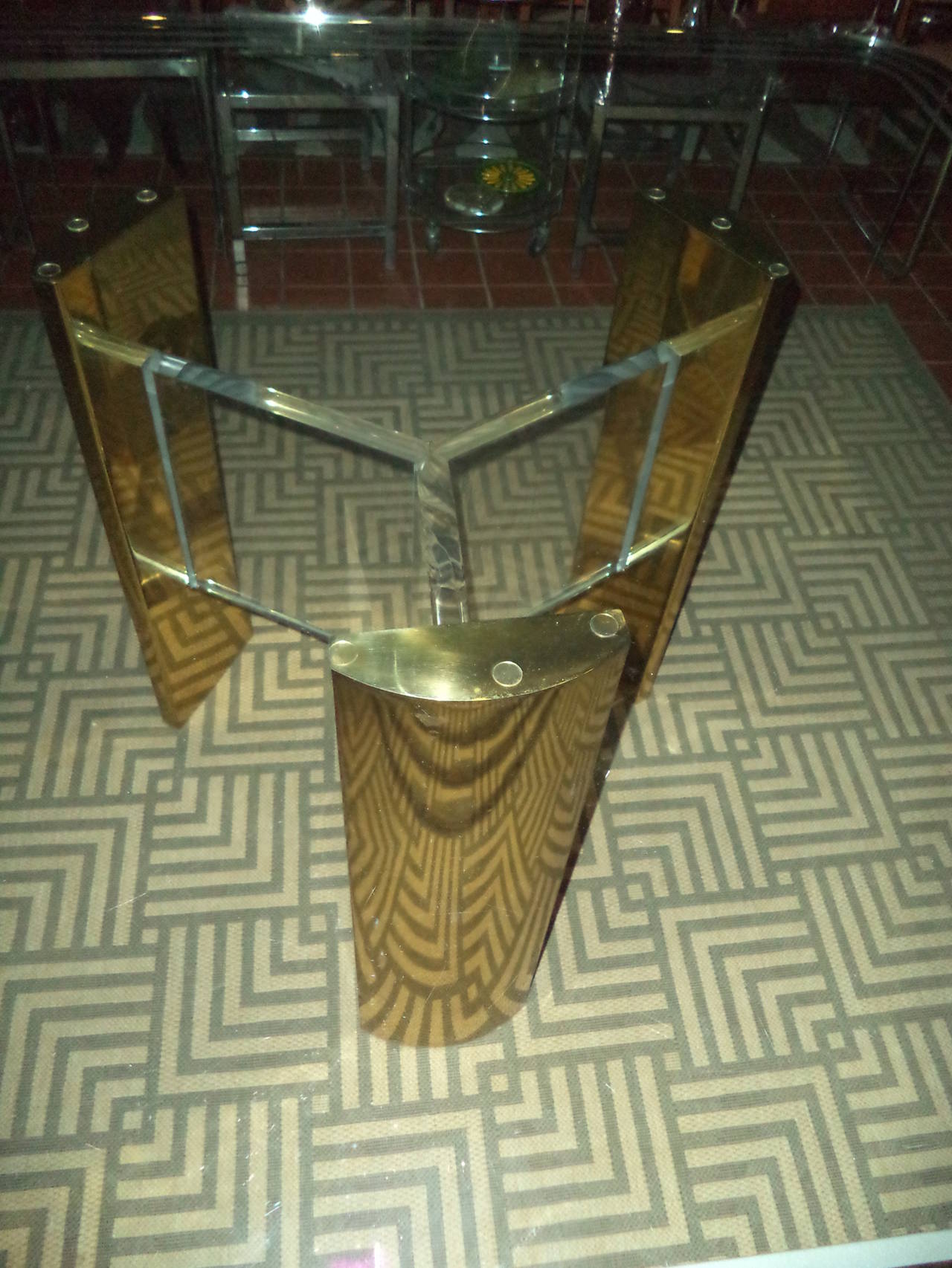 ON SALE-Milo Baughman Style Brass and Glass Dining Table ON In Good Condition In Redding, CT
