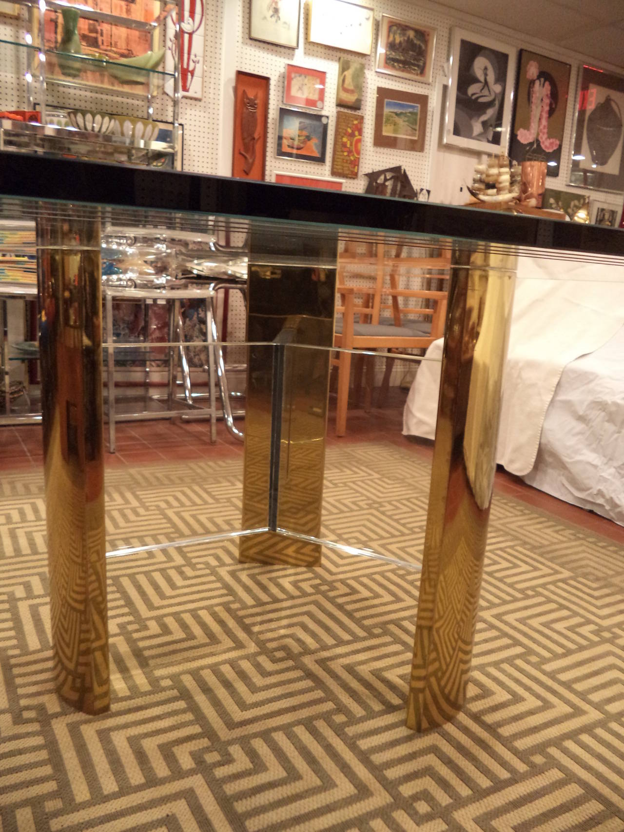 ON SALE-Milo Baughman Style Brass and Glass Dining Table ON 2