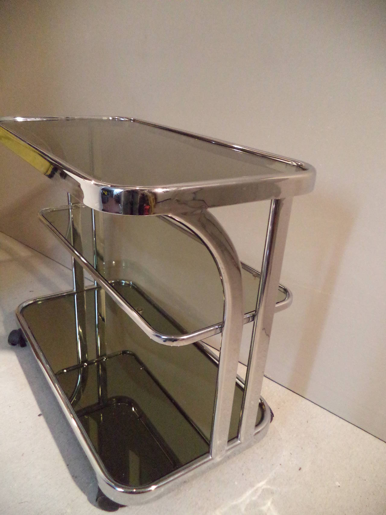 Late 20th Century Milo Baughman Mirrored Chrome Bar Cart