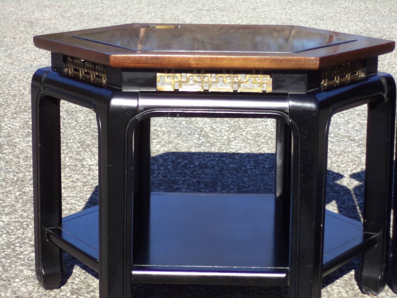 Pair of Asian Chinese Chippendale Tables in the Style of James Mont In Good Condition In Redding, CT
