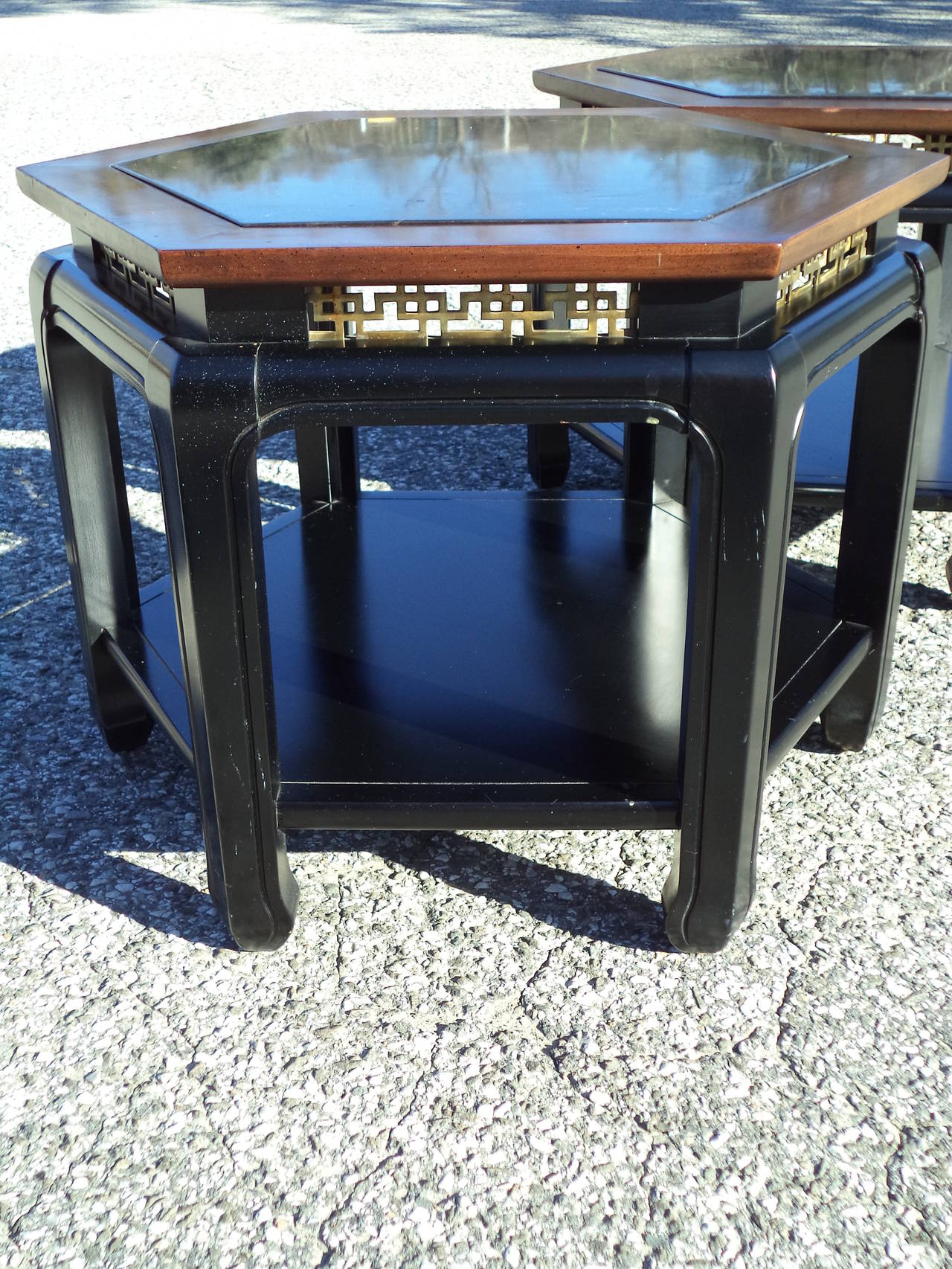 Pair of Asian Chinese Chippendale Tables in the Style of James Mont 3