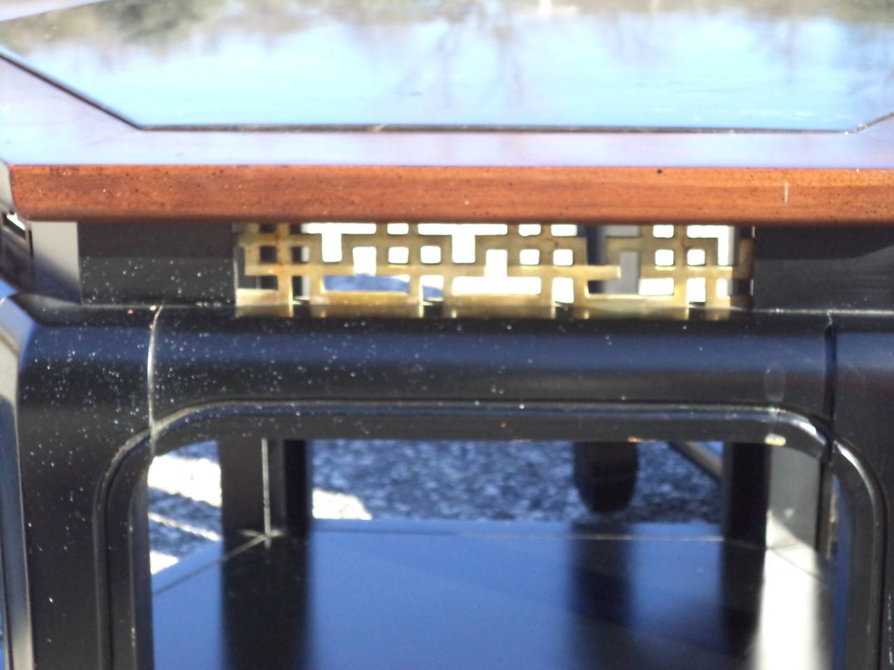 Brass Pair of Asian Chinese Chippendale Tables in the Style of James Mont